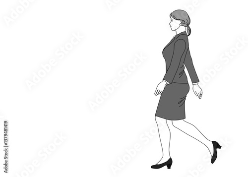 Obraz na płótnie スーツを着た歩く女性会社員 ビジネスウーマンのイラスト 全身横向き 横顔 w salonie
