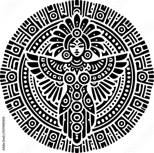 vector sketch illustration silhouette design icon logo symbol maya inca style ethnic traditional vintage classic  