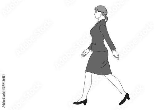 Obraz na płótnie スーツを着た歩く女性会社員 ビジネスウーマンのイラスト 全身横向き 横顔 w salonie