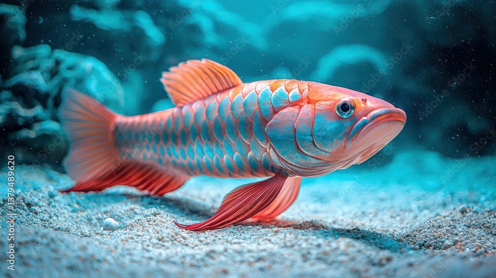 Naklejka premium Colorful fish swimming in aquarium with coral reef background