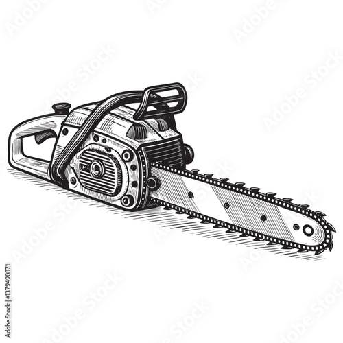 chainsaw vector engraving illustration