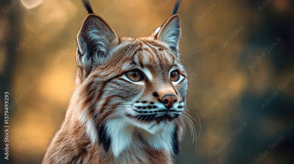Fototapeta premium Close-up Portrait of a Lynx with Intense Gaze Against Blurred Background