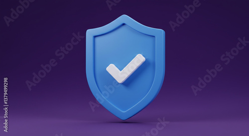 Free Download A secure blue shield with a white checkmark, symbolizing safety, protection, and trust, rendered in a clean, modern 3D style against a deep purple background. - GFXLoad