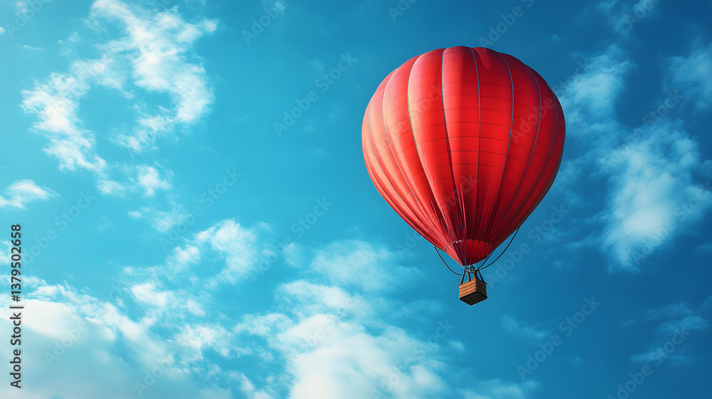 Fototapeta premium balloon, air, sky, hot, hot air balloon, flying, flight, colorful, fly, basket, ballooning, travel, adventure, fun, high, balloons, red, color, float, transportation, blue, clouds, summer, sport, tran