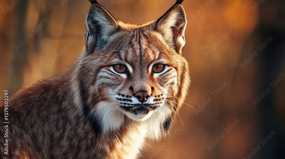 Close-up Portrait of a Wild Lynx Staring in Autumn Forest Close-up Portrait of a Wild Lynx Staring in Autumn Forest