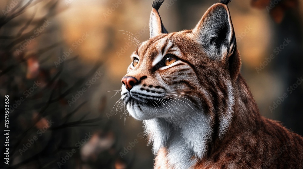Lynx Portrait in Forest Looking Up with Striking Eyes and Fur Lynx Portrait in Forest Looking Up with Striking Eyes and Fur