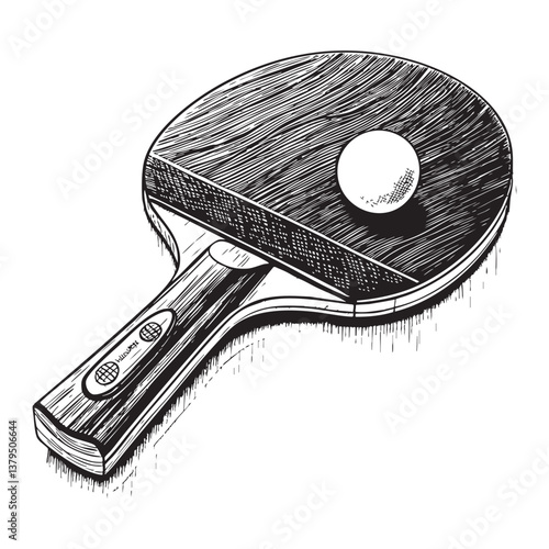 table tennis paddle vector engraving illustration