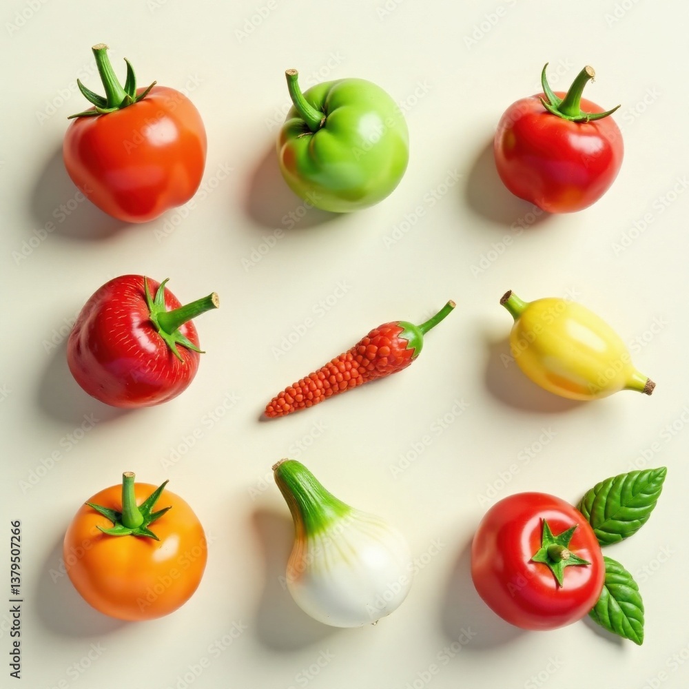 Colorful mixed fresh produce icons on a clean background, fruit, colorful, fresh Colorful mixed fresh produce icons on a clean background, fruit, colorful, fresh