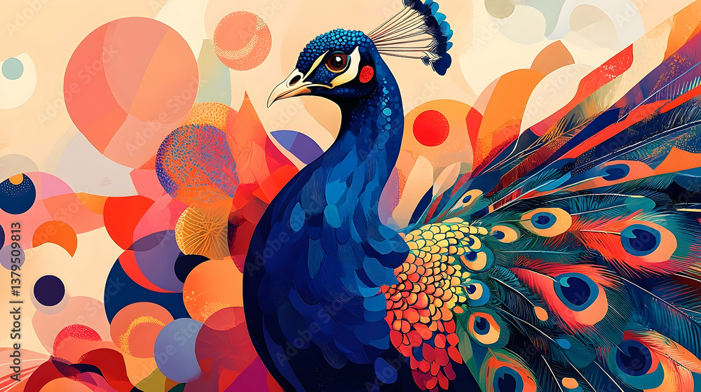 Fototapeta premium A beautiful peacock with vibrant colorful feathers and a background