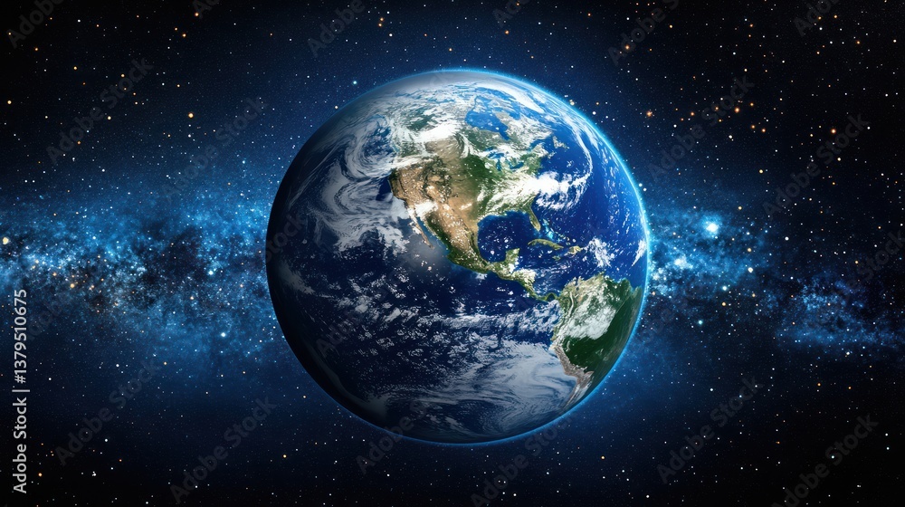 Fototapeta premium Earth, space, galaxy, clouds, America, night, cosmos, background, planet, global