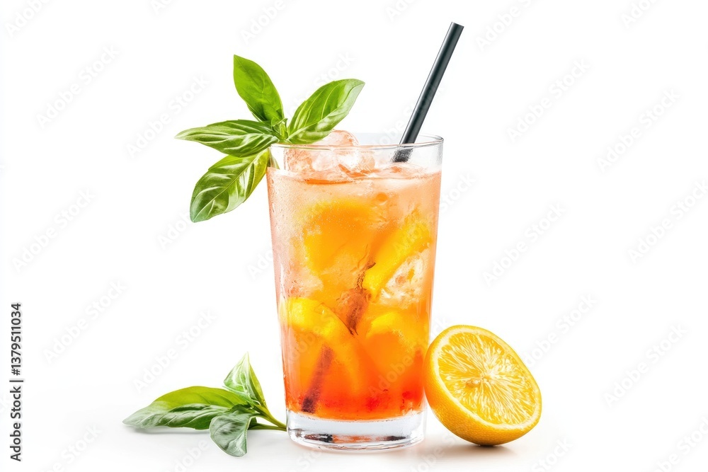 Refreshing Orange Cocktail with Basil and Lemon for Summer Refreshing Orange Cocktail with Basil and Lemon for Summer
