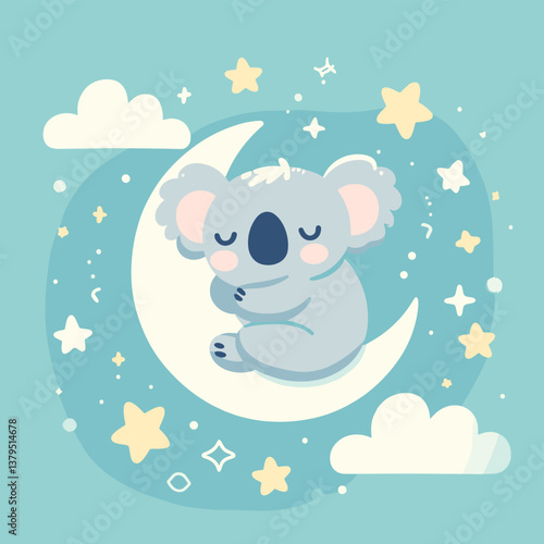 Cute Koala Sleeping on the Moon, Perfect for Kids' Decor
