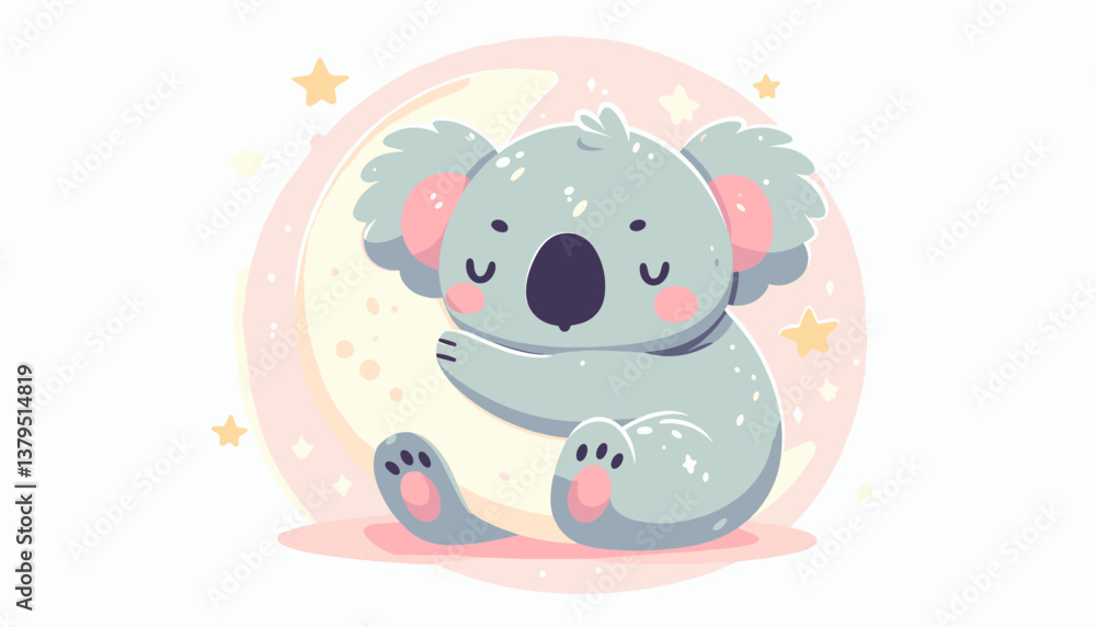 Naklejka premium Cute Koala Sleeping on the Moon, Perfect for Kids' Decor