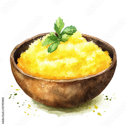 A watercolor vector illustration of Polenta, isolated on a white background.

