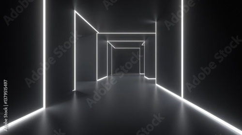 Fototapeta Naklejka Na Ścianę i Meble -  Abstract Futuristic Corridor with Neon Lighting