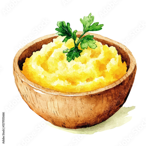 A watercolor vector illustration of Polenta, isolated on a white background.

