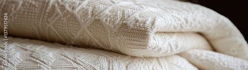 Cozy Cream Knitted Blanket with Intricate Textured Patterns