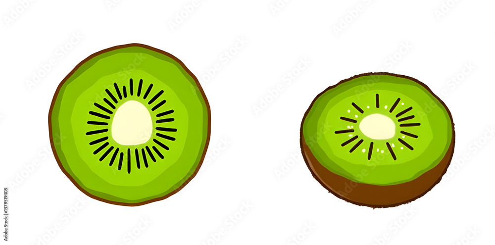 Sliced kiwi fruit halves showcasing vibrant green flesh and brown skin. with clipping path,isolated, absolutely white background background