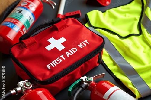 Essential First Aid Kit with a White Cross Symbol, 
