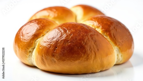 Golden brown artisan bun, perfectly baked, isolated , flour, fluffy