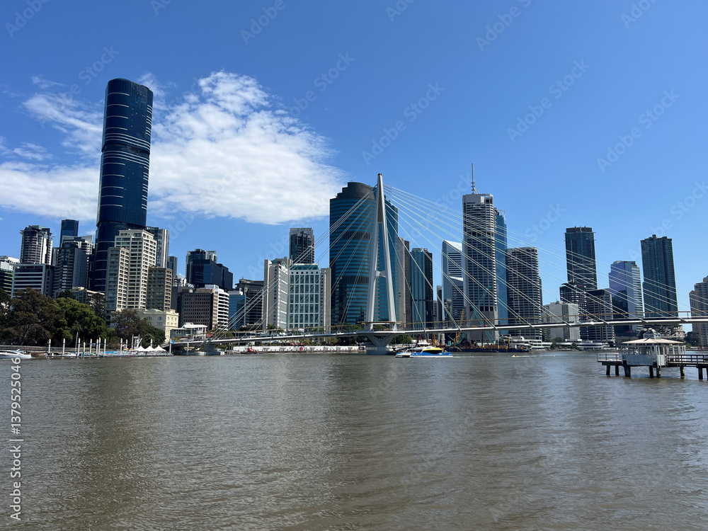 Urban landscape view of Brisbane river and city downtown skyline