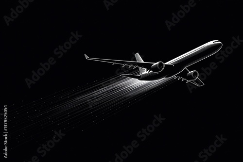 Obraz na płótnie Silhouette of airplane soaring against night sky in minimalist artwork w salonie