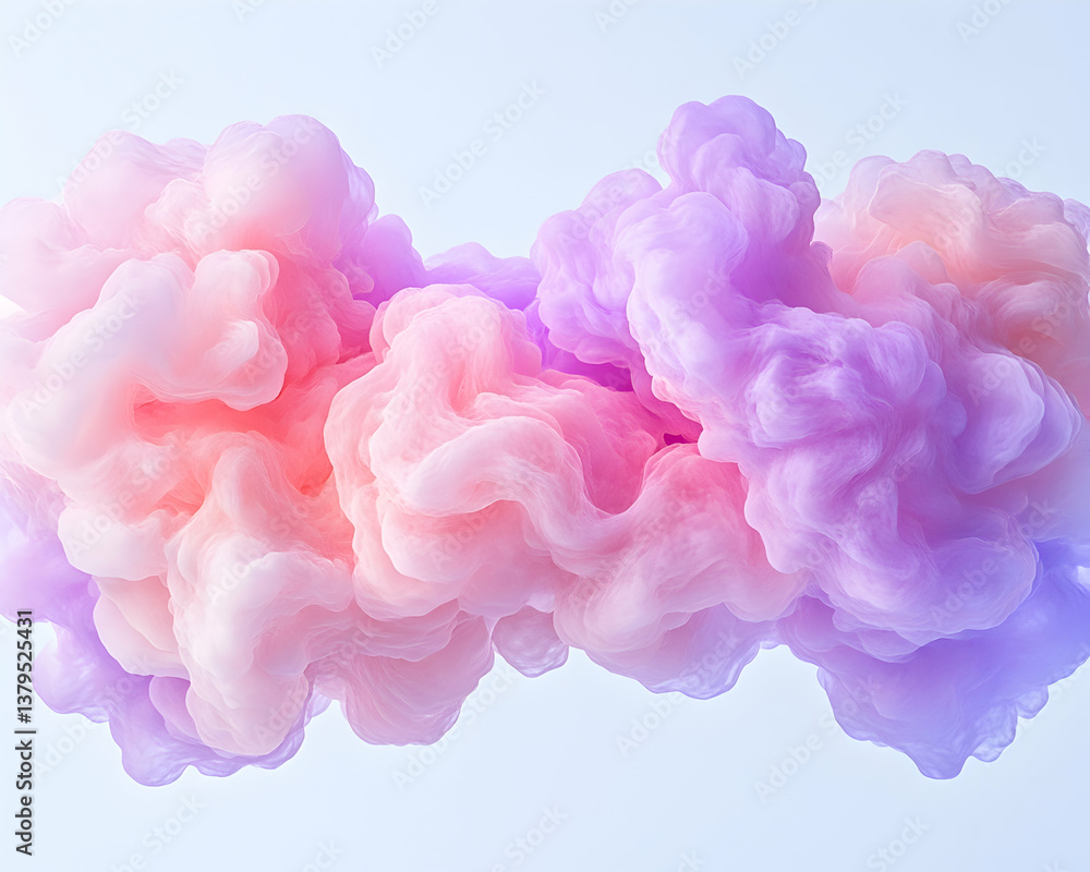 Obraz premium Pastel pink and purple swirling smoke clouds on a light background