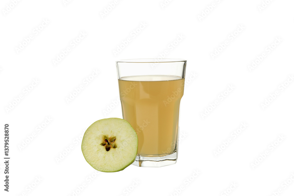 Fototapeta premium PNG, Apple cider in glass and piece of apple, isolated on white background