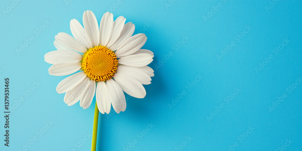 Close-up of a white daisy on a blue background.