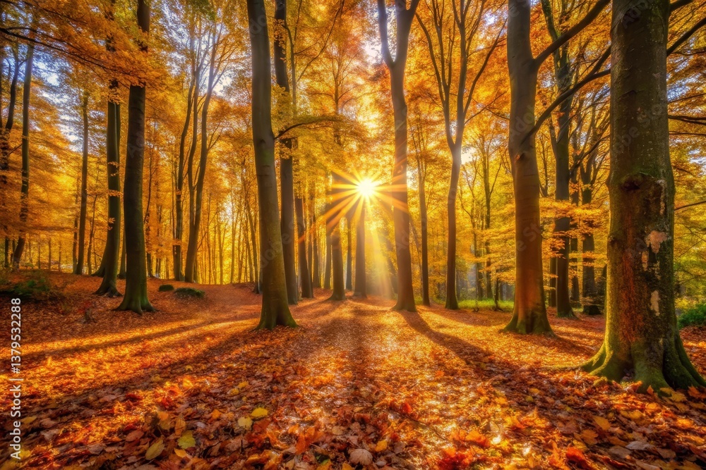 Obraz premium Autumn Forest Sunlight