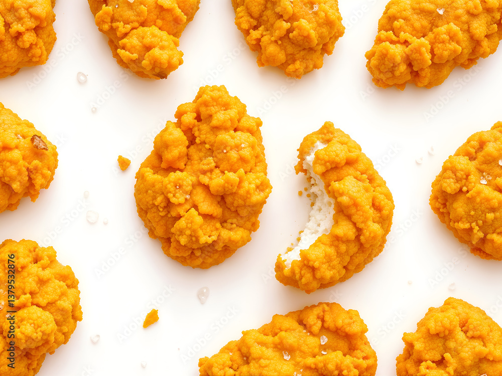 Golden crispy fried chicken bites on white background, ideal for fast food and restaurant promotions. Generative AI Golden crispy fried chicken bites on white background, ideal for fast food and restaurant promotions. Generative AI