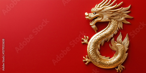 Obraz na płótnie A golden Chinese dragon on a red background. w salonie