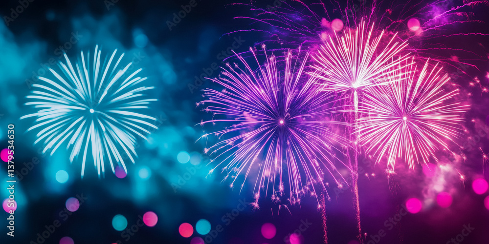 Colorful fireworks exploding in the night sky.