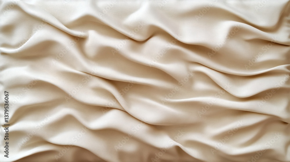 Obraz premium Beige textile folds create a visually appealing, textured surface. Subtle shadows enhance the dimensional quality of the fabric.