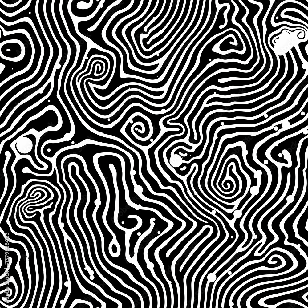 Abstract black and white pattern with swirling lines and shapes. Abstract black and white pattern with swirling lines and shapes.