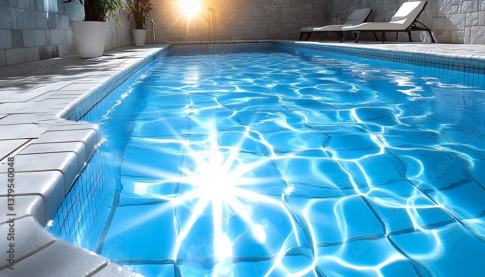 Obraz premium Sunlit Pool with Luxury Resort.