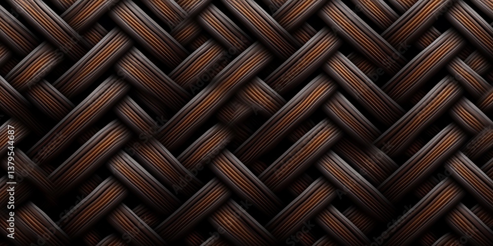 Intricate woven texture showcasing dark brown and black patterns, ideal for design backgrounds Intricate woven texture showcasing dark brown and black patterns, ideal for design backgrounds