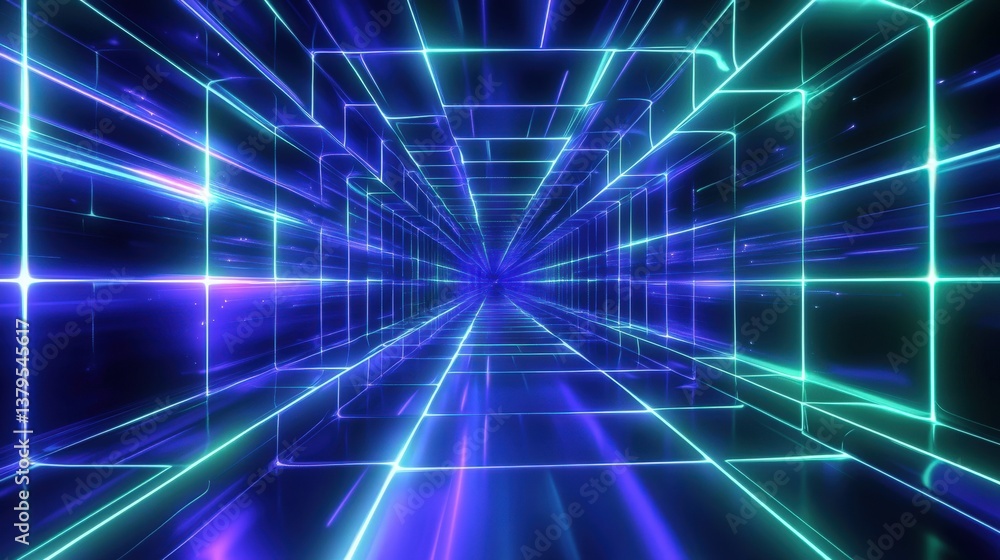 Obraz premium Abstract Futuristic Tunnel with Neon Lines