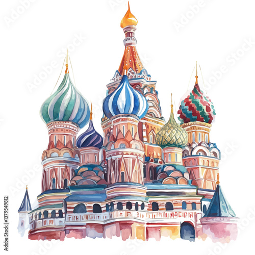A watercolor vector illustration of Moscow Kremlin, isolated on a white background.

