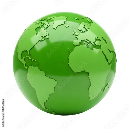 A green globe showcasing the world map, isolated with a white backdrop.