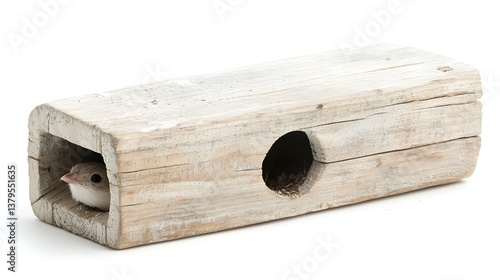 Obraz na płótnie Rustic wooden birdhouse with a small opening for birds to nest and take shelter in a natural outdoor setting w salonie
