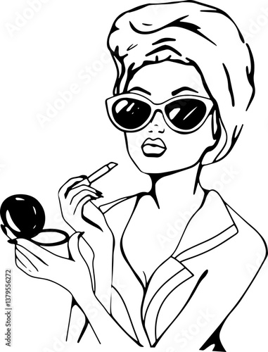 Retro Girl Doing Makeup in Spa
