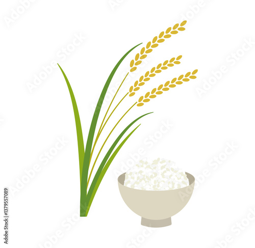 稲とお米のご飯イラスト米茶碗
