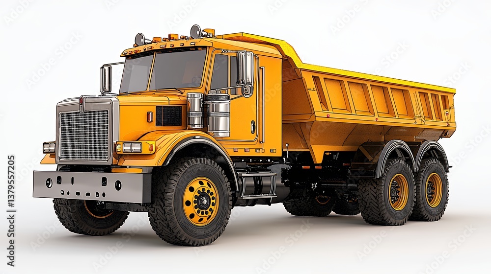 Detailed Render of a Yellow Dump Truck on White Background Detailed Render of a Yellow Dump Truck on White Background