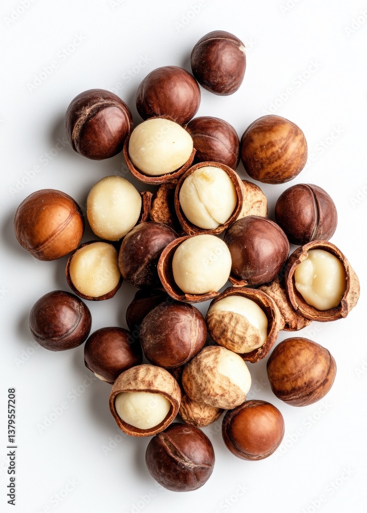 Assorted nuts on a white background showcasing an abundance of natural ingredients perfect for healthy snacking Assorted nuts on a white background showcasing an abundance of natural ingredients perfect for healthy snacking