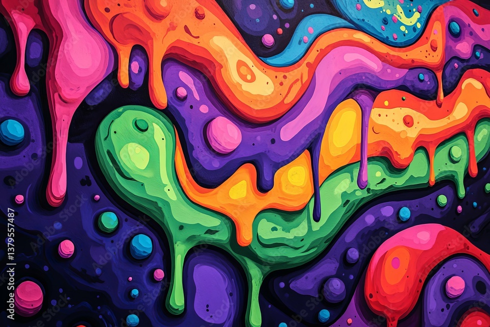 Obraz premium A vibrant abstract painting of colorful flowing liquid forms