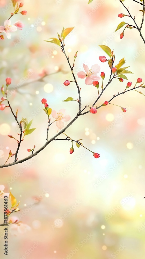 Delicate Blossom Branch with Soft Bokeh Background in Pastel Colors Delicate Blossom Branch with Soft Bokeh Background in Pastel Colors