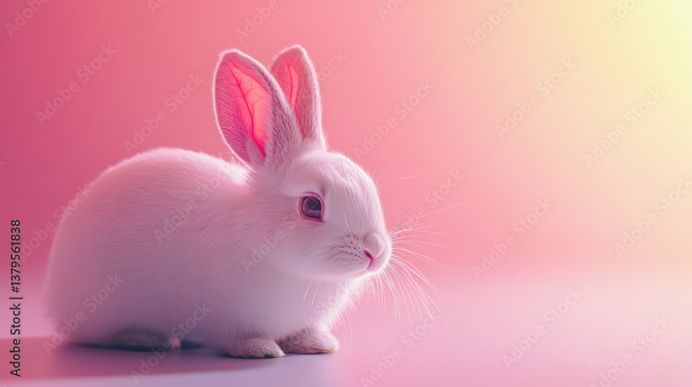 Cute White Rabbit Posing on Pink Background for Easter or Spring Cute White Rabbit Posing on Pink Background for Easter or Spring