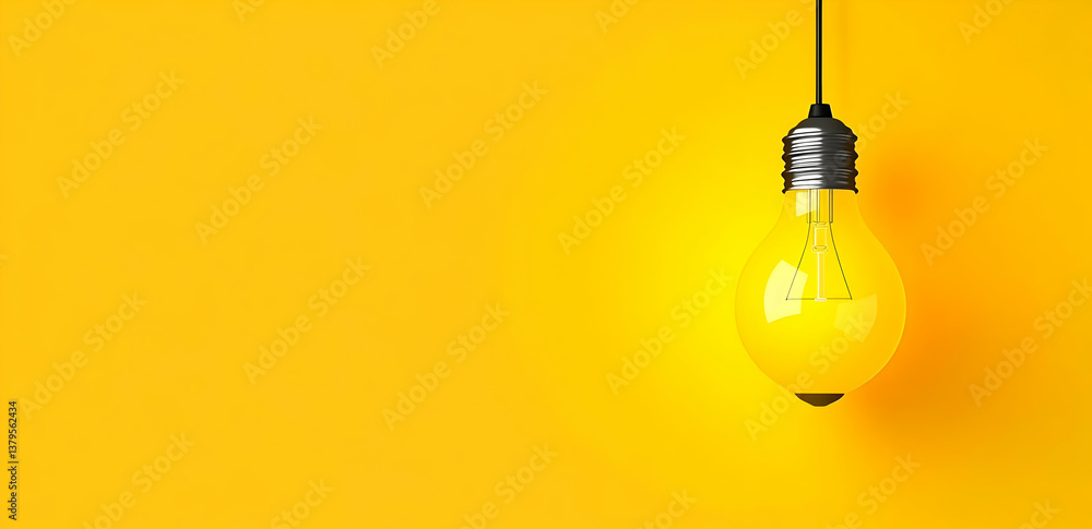 A vibrant yellow light bulb hanging against a bright yellow background, showcasing creativity and innovation in design. A vibrant yellow light bulb hanging against a bright yellow background, showcasing creativity and innovation in design.