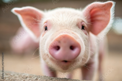 close up of cute pink pig with soft nose and expressive eyes, showcasing its playful nature and charm